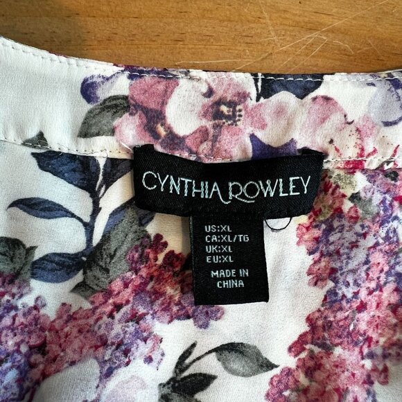 Cynthia Rowley Sleeveless Womens Floral Chiffon Blouse XTRA-LARGE XL White Pink - Picture 6 of 9